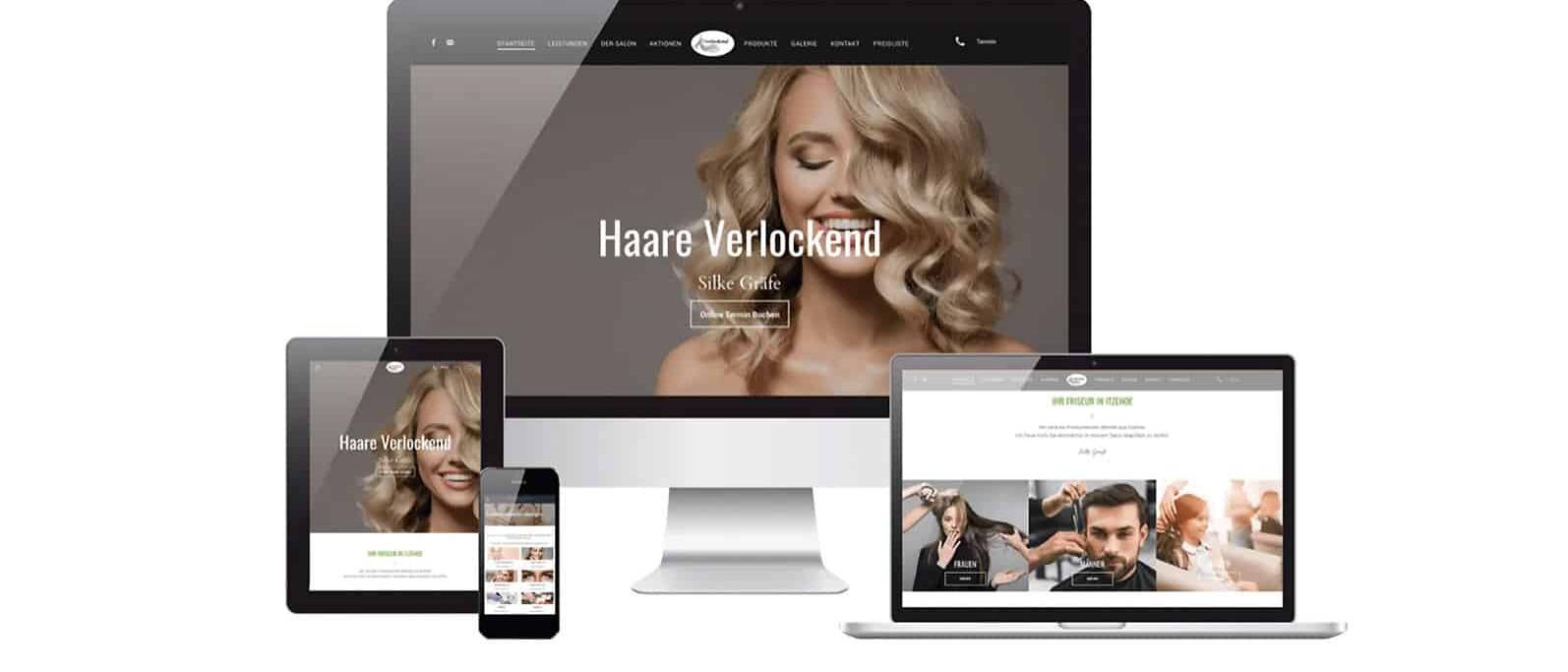 Responsive Webdesign Mockup der Website Haare Verlockend